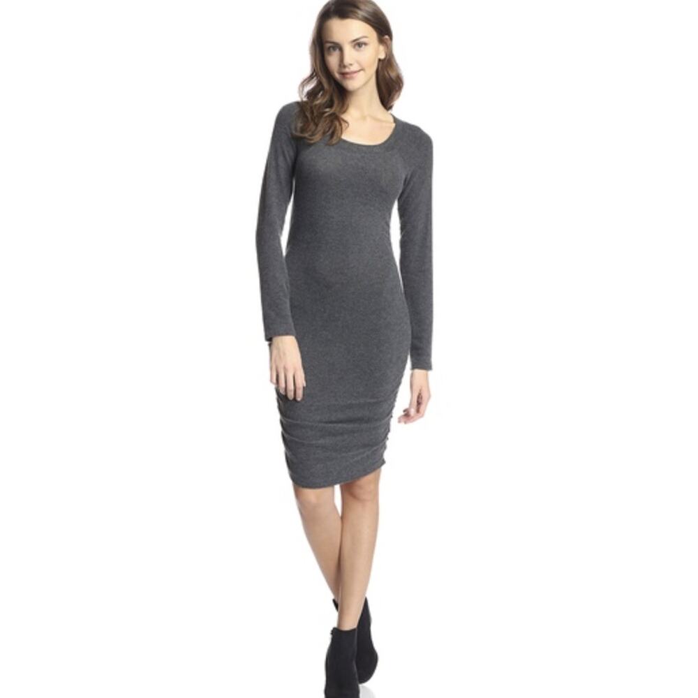 Velvet Graham & Spencer Ruched Long Sleeve Knit T Shirt SweaterDress S Bodycon